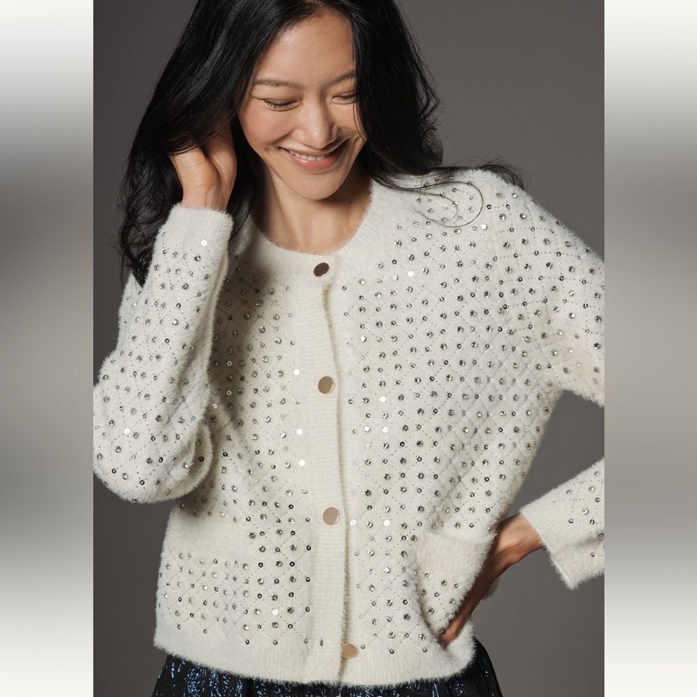 NWOT Anthropologie NVLT Sequin Lady Knit Cardi Jacket